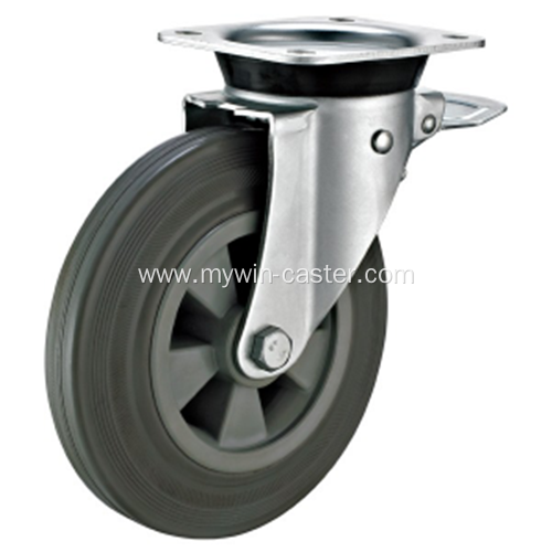 8 Inch Plate Swivel Gray Rubber PP Core With Bracket Dustbin Wheel